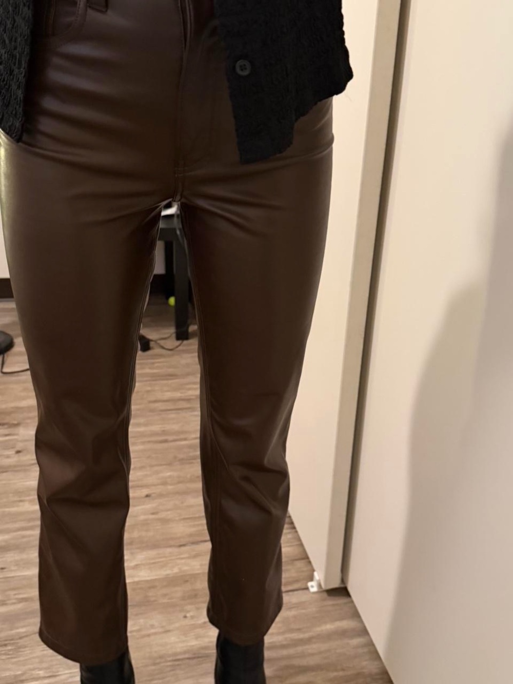 Abercrombie Women's Faux Leather Straight-Leg Jeans in Dark Brown